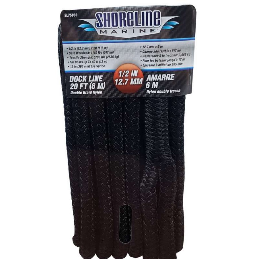 Marine Equipment * | Shoreline Marine Double Braided Nylon Dock Line, 1/2-Inch X 20-Feet (Black) Online Sale